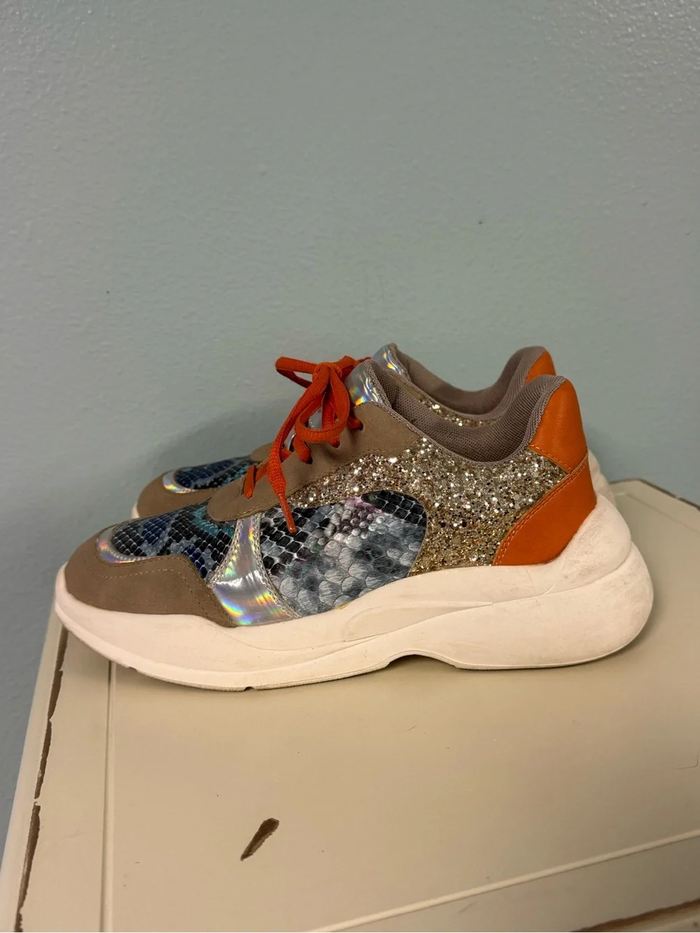 torrid Chunky Sneaker in Orange, Gold, Silver, Taupe